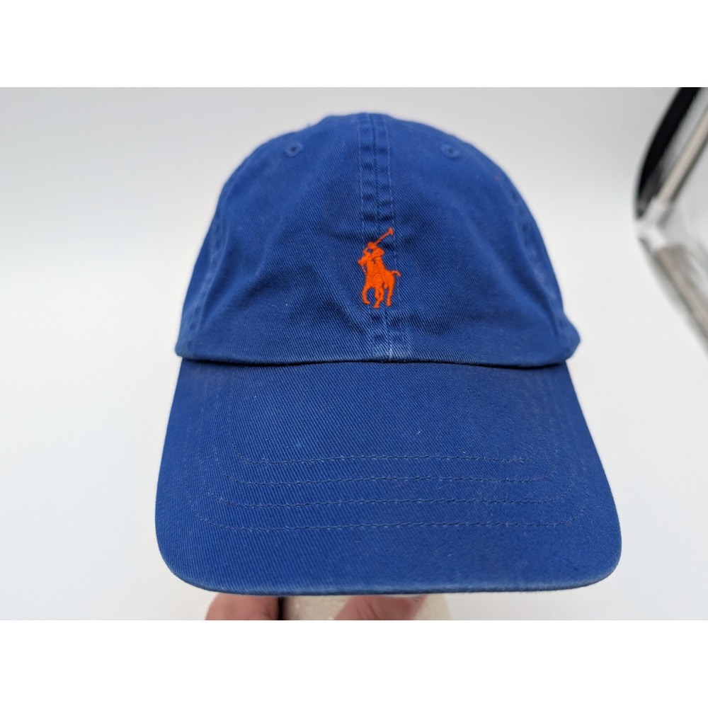 Polo Ralph Lauren Mens Blue Orange Pony Logo Adjustable Chino Baseball Hat Cap